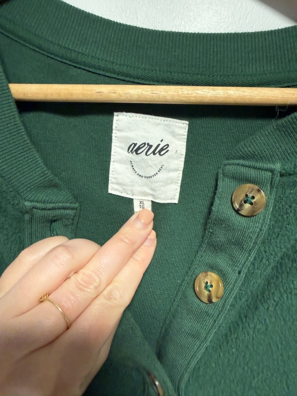 Aerie Sherpa Henley Sweatshirt Rugged Green XL - Picture 6 of 6